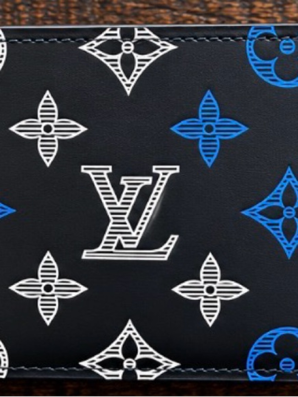 Louis Vuitton Black Wallet with Blue & White Monogram